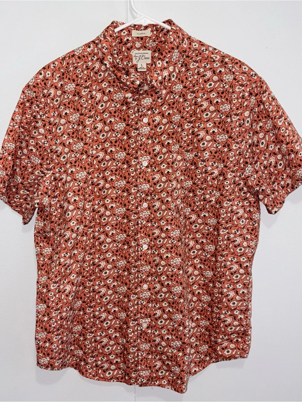 J.Crew Classic Men’s L Orange Floral 100% Cotton Short Sleeve Button Down Shirt
